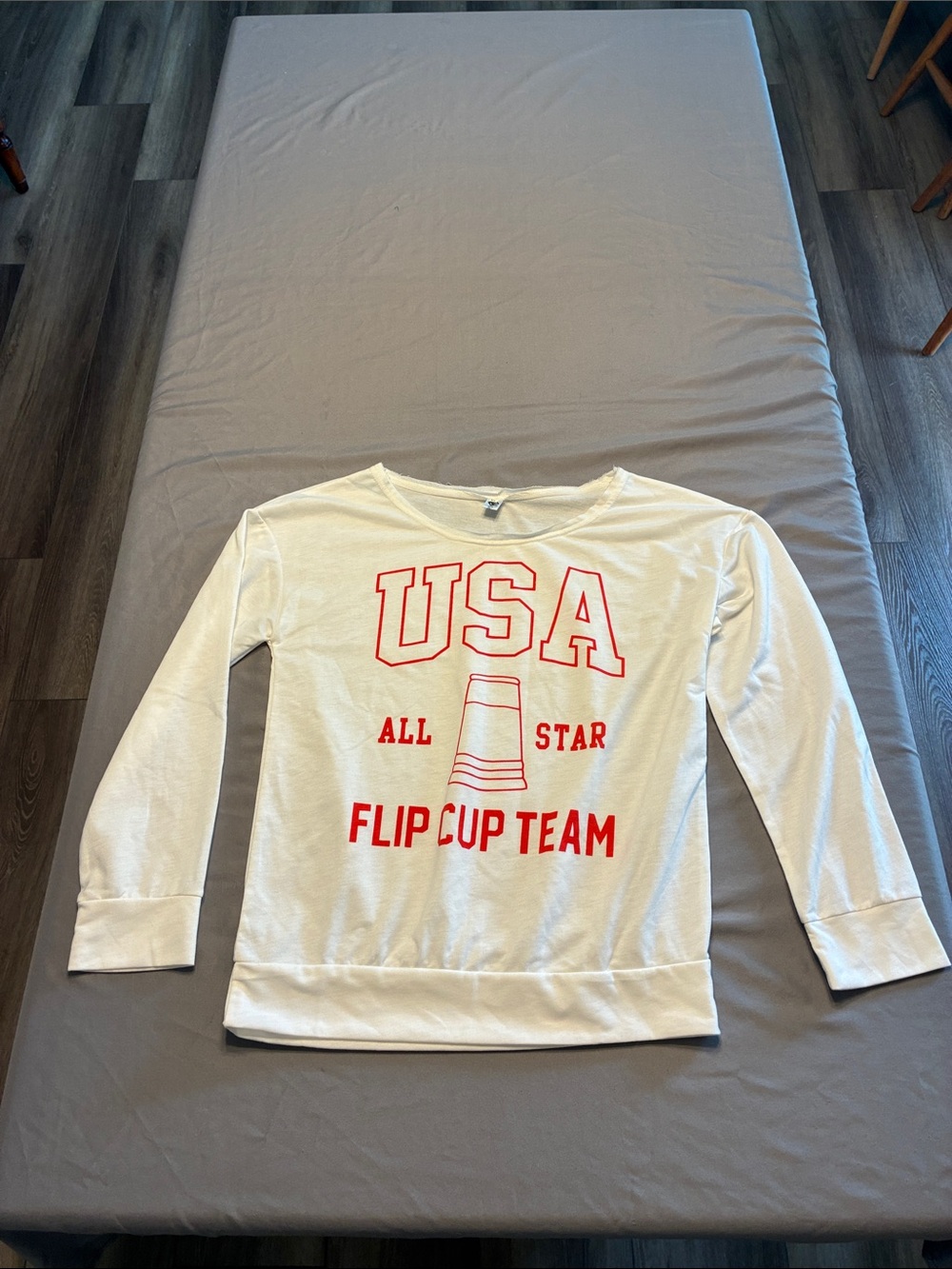 Women's White Long Sleeve 'USA Flip Cup Team' Graphic Tee